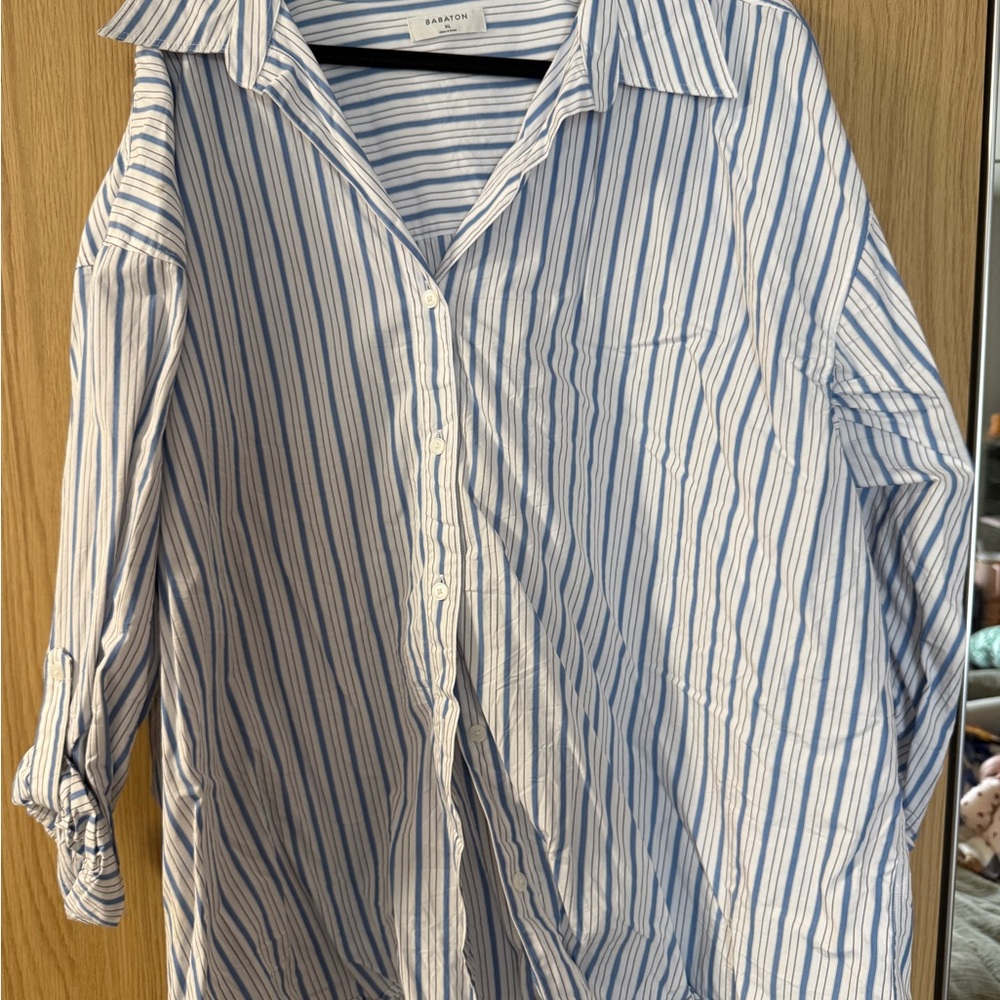 Babaton Classic Blue Stripe Poplin Button-Up Shirt
